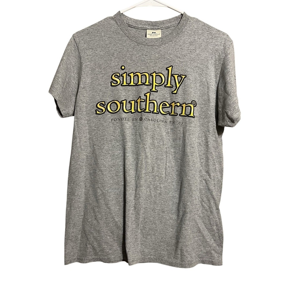 Simply Southern Wm Sm " Mama Bear" Grey Yellow Graphic‎ T Shirt Cotton